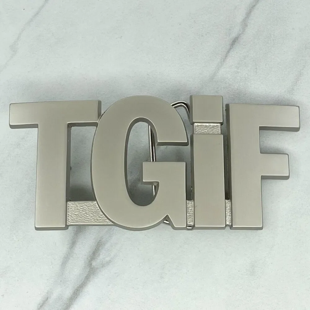 Silver Tone TGIF Thank God Its Friday Novelty Belt Buckle Fun ✨